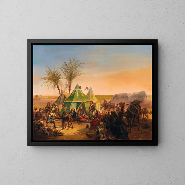 A Bedouin encampment - Joseph Heicke — framed artwork on a wall