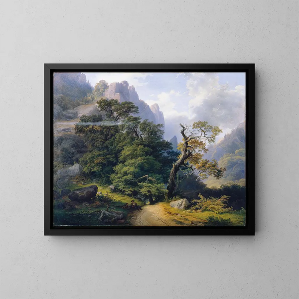 Mountain Landscape Painting - Joseph Holzer — framed artwork on a wall