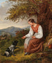 Bergère die rust met een hond - Joseph Lavos — weergave van het kunstwerk
