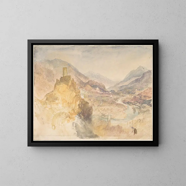 Le Val d'Aoste en het Château d'Argent gezien vanaf Villeneuve - Joseph Mallord William Turner — ingelijst kunstwerk aan de muur
