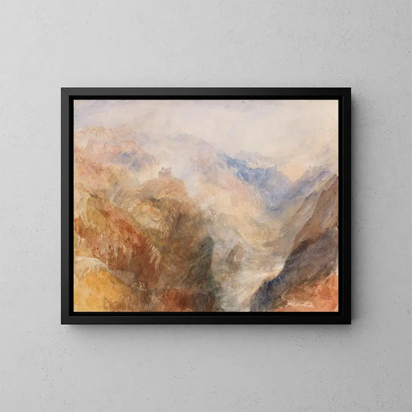 Montjovet gezien vanaf Saint-Vincent, kijkend naar de Val d'Aoste in de richting van Berriaz - Joseph Mallord William Turner — ingelijst kunstwerk aan de muur