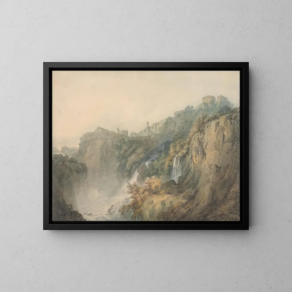 Tivoli met de tempel van de Sibylle en de watervallen - Joseph Mallord William Turner — ingelijst kunstwerk aan de muur