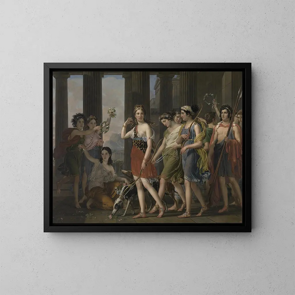 La belle Anthia leidt haar metgezellen naar de tempel van Diana in Efeze - Joseph Paelinck — ingelijst kunstwerk aan de muur