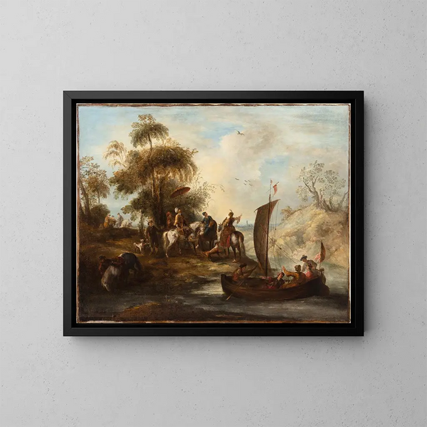Falcon Hunt - Joseph Parrocel — framed artwork on a wall
