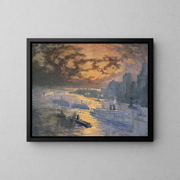 Reflective River - Joseph Pennell — framed artwork on a wall