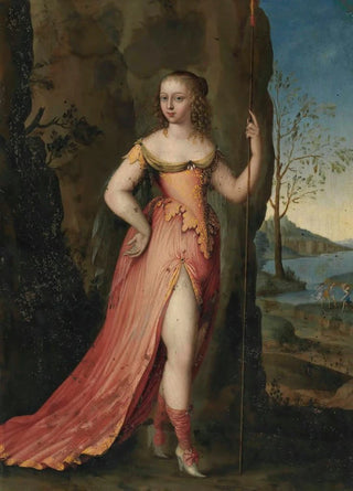 Joseph Werner the Younger - Portrait of a lady fulllength as Diana in a rocky landscape.webp