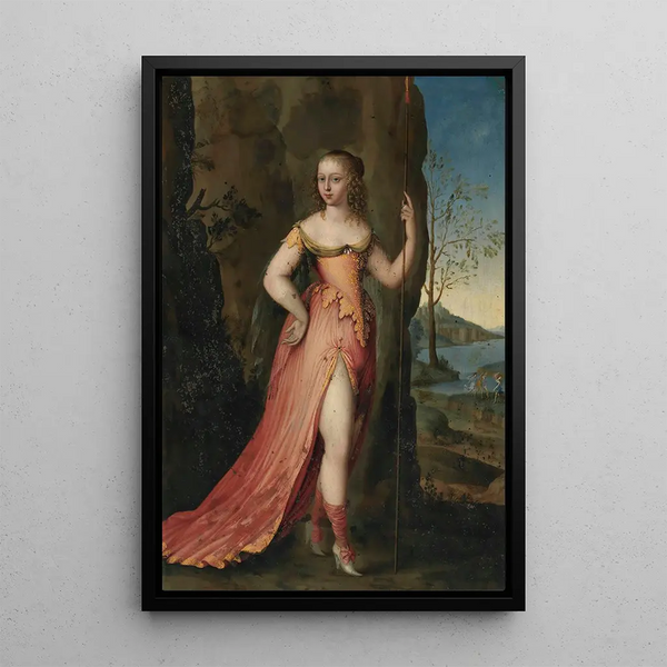 Joseph Werner the Younger - Portrait of a lady fulllength as Diana in a rocky landscape.webp