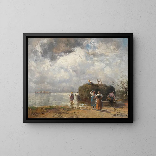 Fishing boat on Chiemsee - Joseph Wopfner — framed artwork on a wall