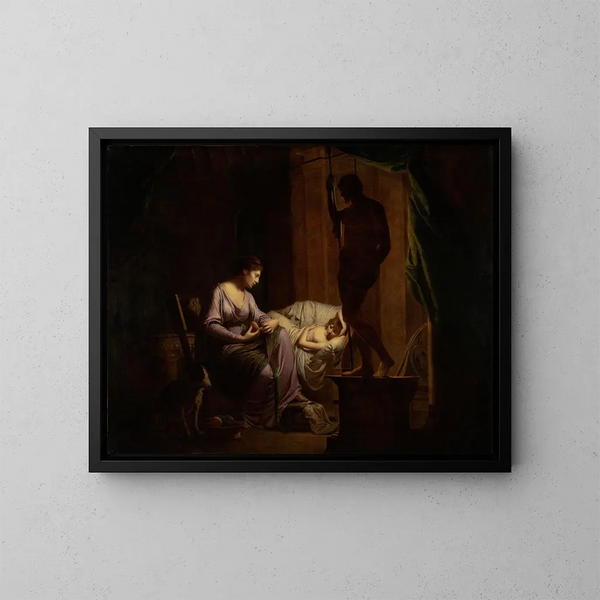 Penelope Unspooling Her Web - Joseph Wright of Derby — framed artwork on a wall