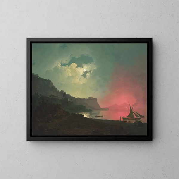Vésuve en éruption vu de Posillipo - Joseph Wright de Derby — framed artwork on a wall