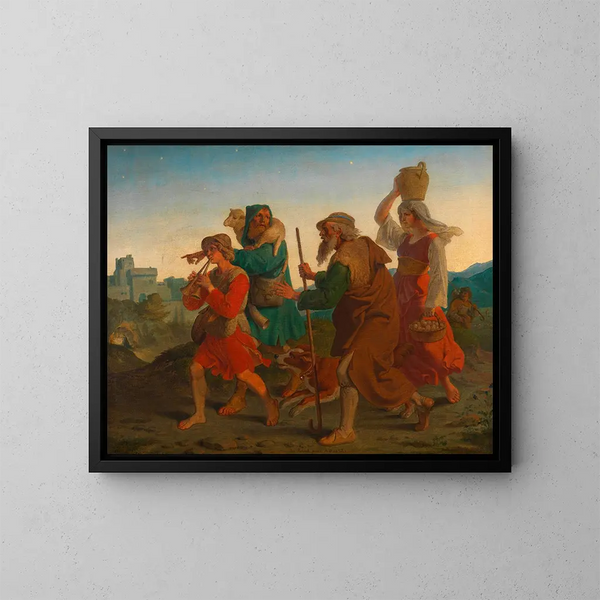 La bande des bergers à la crèche - Joseph von Führich — framed artwork on a wall