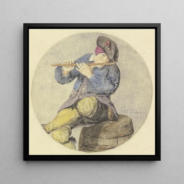 Joueur de flûte assis sur un tonneau - Cornelis Dusart
