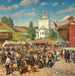 Marktdag in Plyos - Alexander Vladimirovich Makovsky — gepresenteerd in een interieur