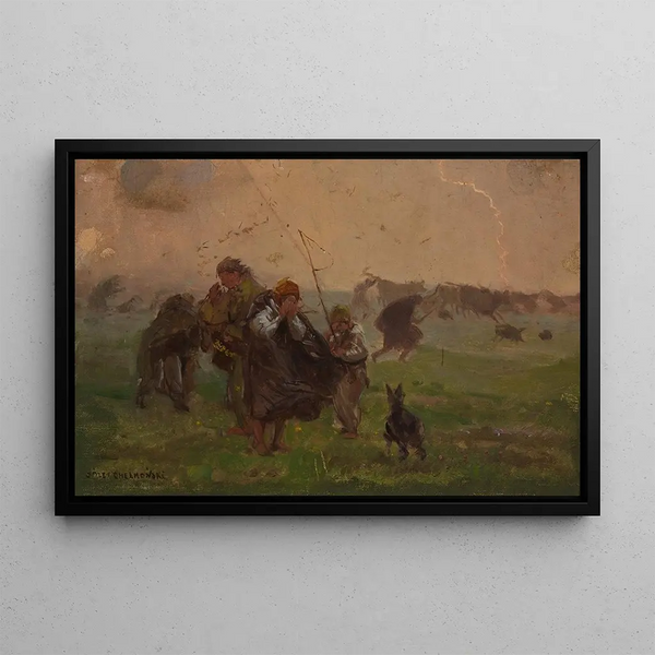 Voor de storm, schets voor het schilderij Storm - Józef Chełmoński — ingelijst kunstwerk aan de muur