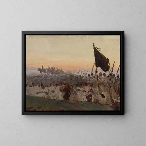 Croquis de paysans à la faux pour Racawice - Józef Chełmoński — framed artwork on a wall
