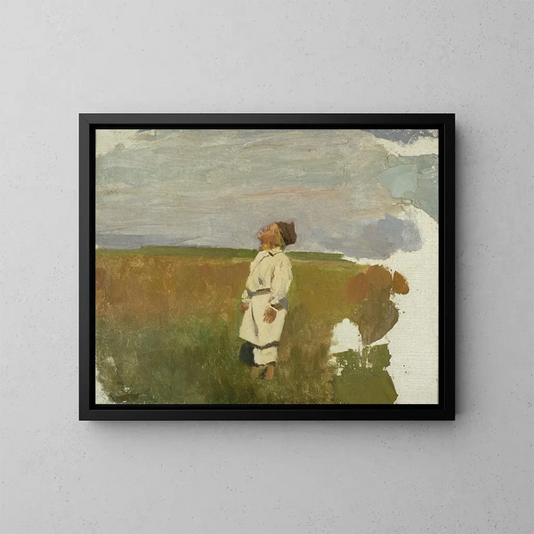Study for the storks, the boy shepherd - Józef Chełmoński — framed artwork on a wall