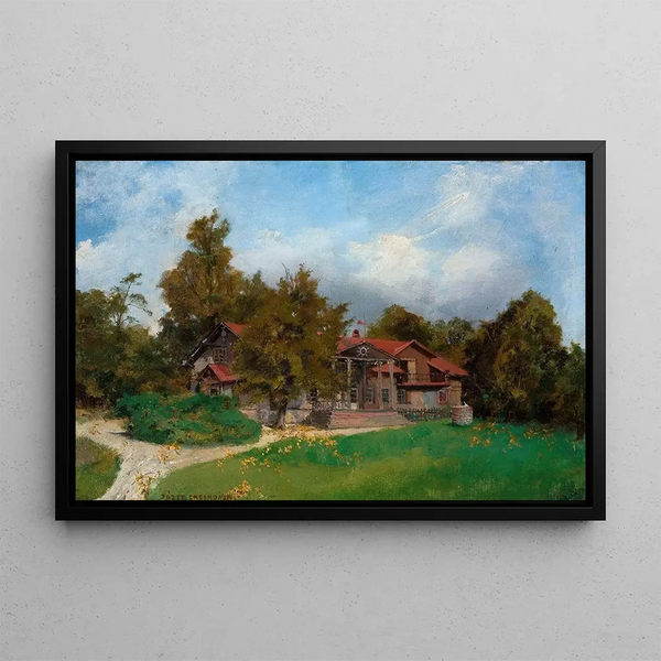 Villa in de tuin Kuklwka - Józef Chełmoński — ingelijst kunstwerk aan de muur