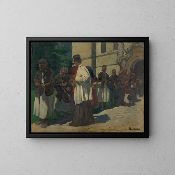 Aumône - Jozef Hanula — ingelijst kunstwerk aan de muur