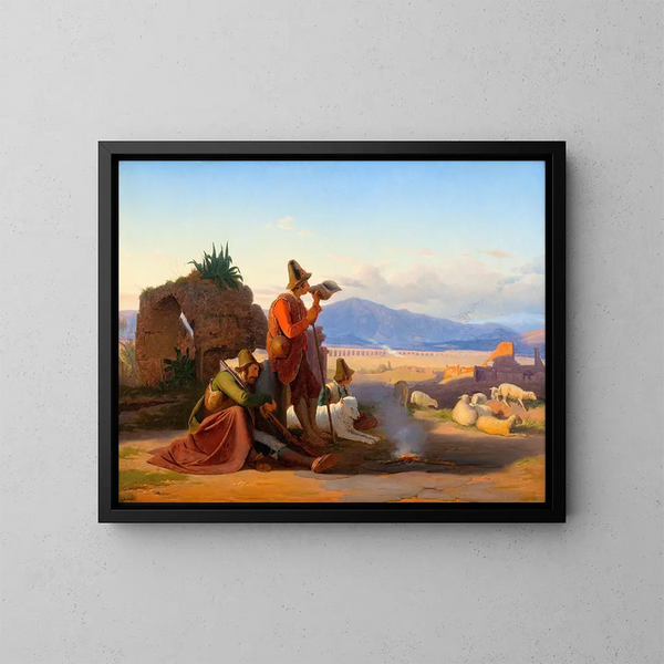 Shepherds in the Roman Countryside - Jørgen Sonne — framed artwork on a wall