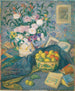 vaas met bananen, citroenen en boeken - Juan de Echevarría — weergave van het kunstwerk