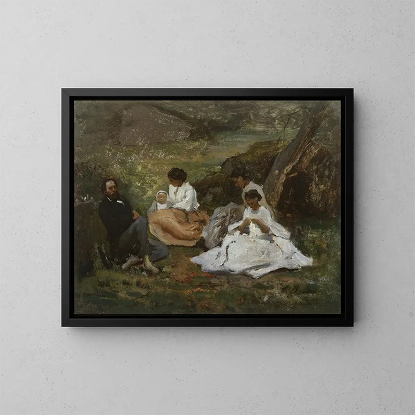 Reunion of Family in Bourron-Marlotte - Jules Breton — framed artwork on a wall
