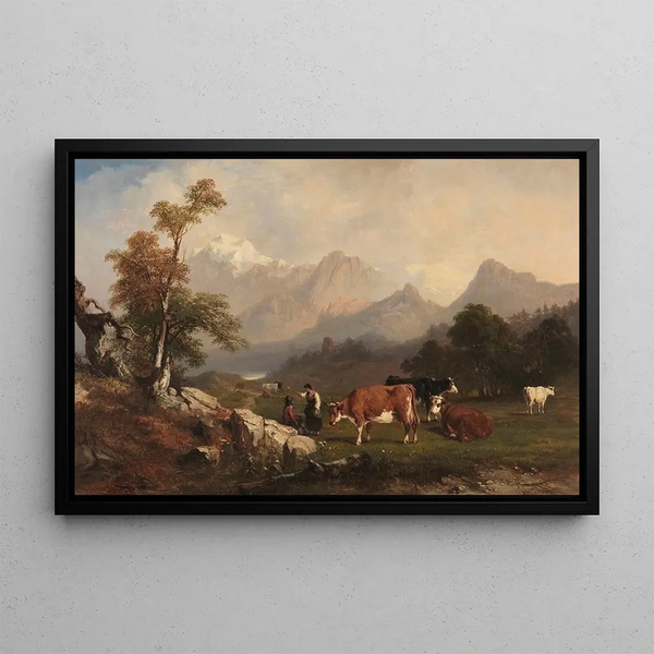 Jules Coignet - Alpine scene with cattle herders.webp