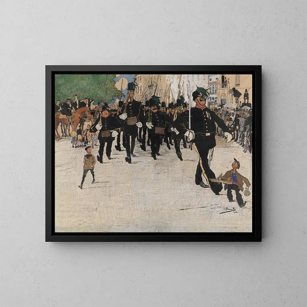 De optocht van de burgerwacht in Gent - Jules De Bruycker — ingelijst kunstwerk aan de muur