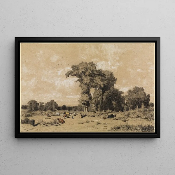 Landscape painting of pasture in Limousin - Jules Dupré — framed artwork on a wall