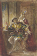 Cavalier sitting with lady standing behind him - Jules Lunteschütz — weergave van het kunstwerk