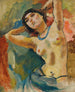 Brune met blauwe ketting - Jules Pascin — weergave van het kunstwerk