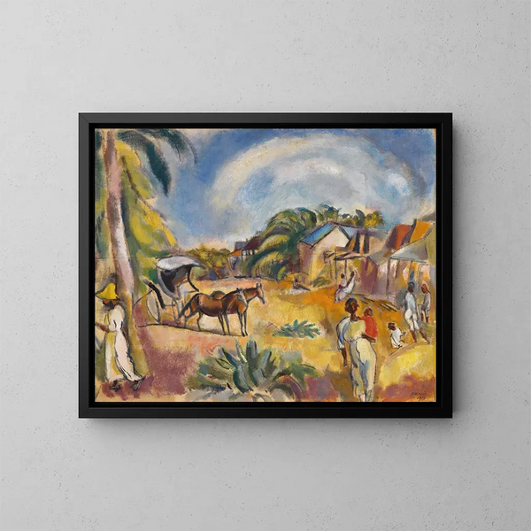 Landscape with figures and cart - Jules Pascin — framed artwork on a wall