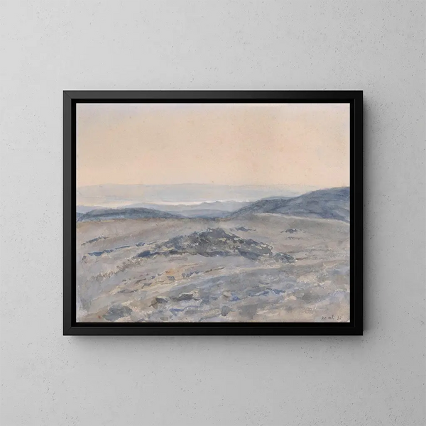 View of Mount Scopus in Jerusalem over the Dead Sea and the Moabite Mountains - Juliaan De Vriendt — framed artwork on a wall