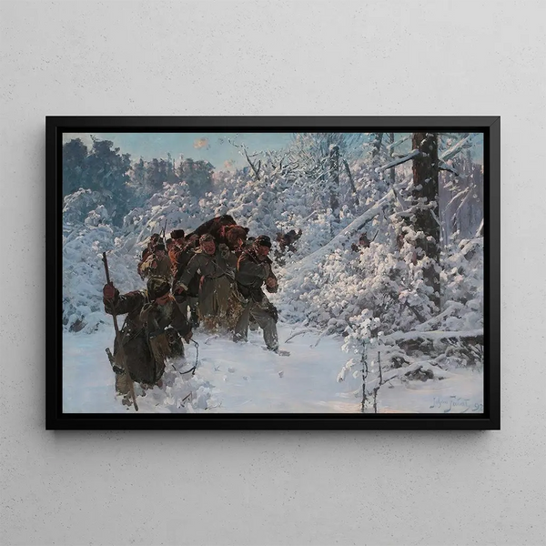 Return of the Bear Hunt - Julian Fałat — framed artwork on a wall