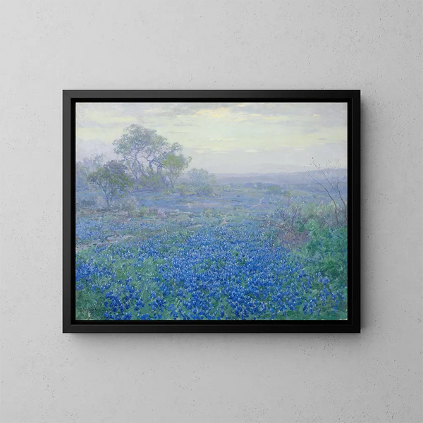 A Cloudy Day, Bluebonnets near San Antonio, Texas - Julian Onderdonk — framed artwork on a wall