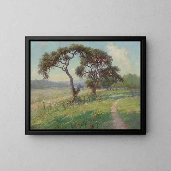 Landscape of Texas Hill Country without title - Julian Onderdonk — framed artwork on a wall