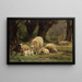 met schapen die grazen in een bosrijke open plek - Juliette Peyrol-Bonheur — ingelijst kunstwerk aan de muur