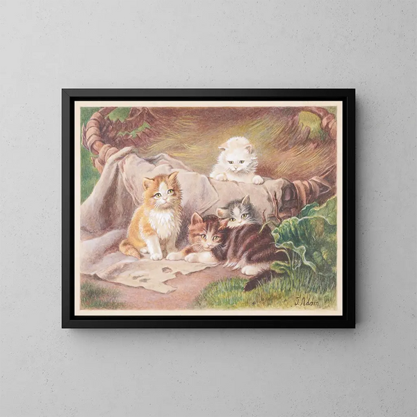 Cats playing - Julius Adam the Elder — framed artwork on a wall
