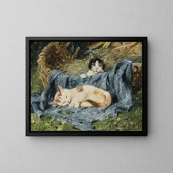 Two kittens - Julius Adam the Younger — framed artwork on a wall