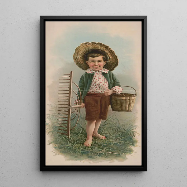 Julius Bien Company - Little boy with straw hat basket and rake.webp