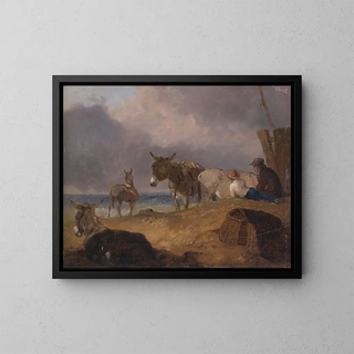 Julius Caesar Ibbetson - Donkeys and Figures on a Beach.webp