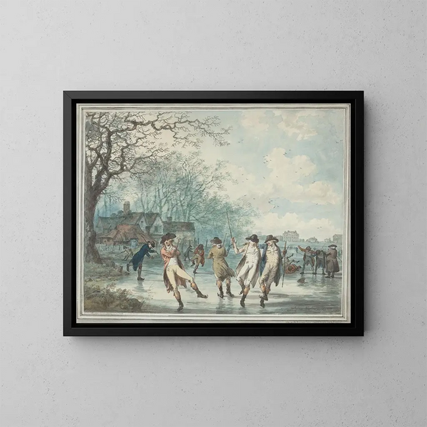 Patineurs sur le Serpentine dans Hyde Park - Julius Caesar Ibbetson — framed artwork on a wall