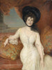 Portret van een dame voor een rood fluwelen gordijn - Julius Kraut — weergave van het kunstwerk