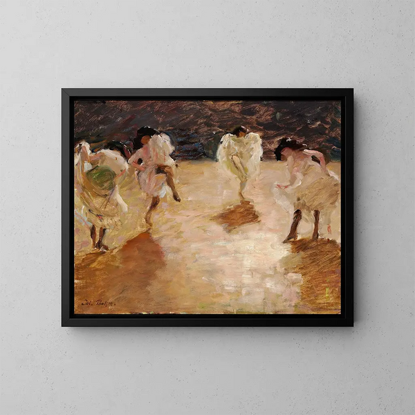 Young women dancing the cancan in Paris - Julius Paulsen — framed artwork on a wall