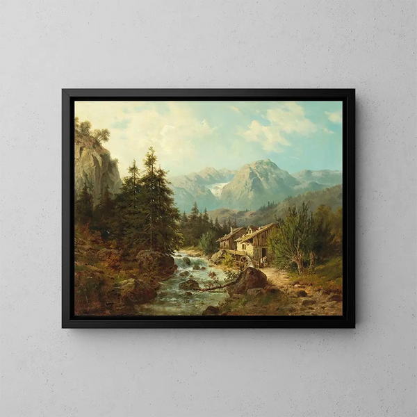 Mill by the Stream - Julius Rose — framed artwork on a wall