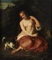 van een jonge meisje met een hond - Julius Schrader — weergave van het kunstwerk