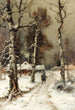 Retour à la maison à travers une forêt hivernale - Julius Sergius Klever — weergave van het kunstwerk