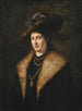 portret van een dame in een donkere jurk met een bontgerande jas - Julius Victor Carstens — weergave van het kunstwerk