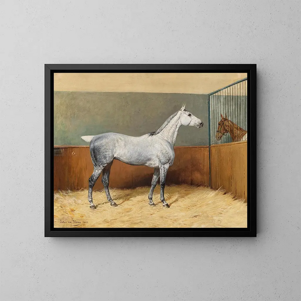 a gray spotted horse - Julius von Blaas — framed artwork on a wall