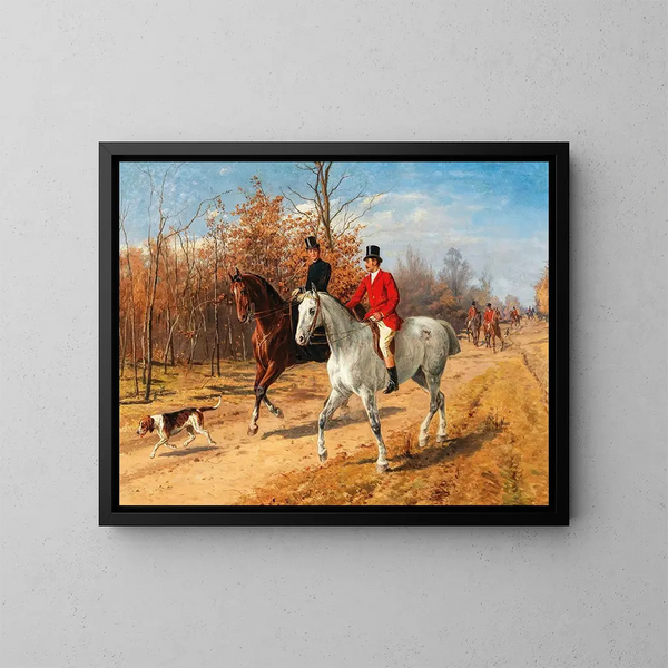 Hunting with hounds - Julius von Blaas — framed artwork on a wall