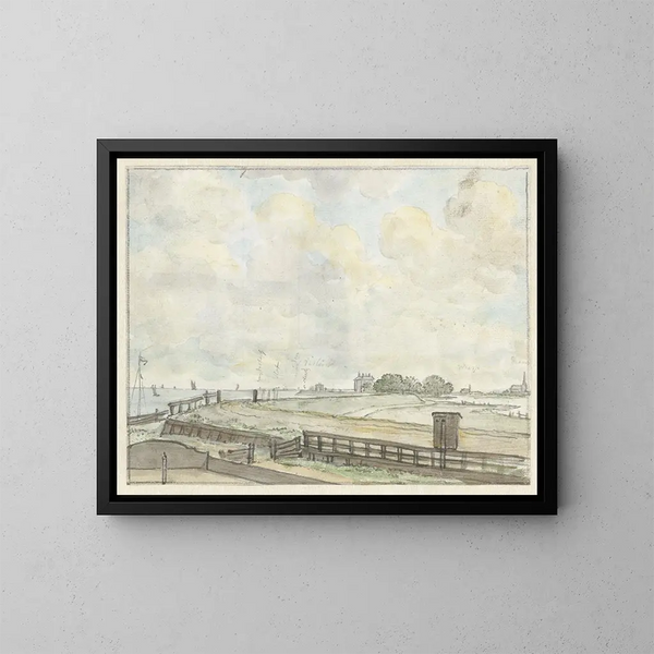 View of the dyke near Amsterdam - Jurriaan Andriessen — framed artwork on a wall